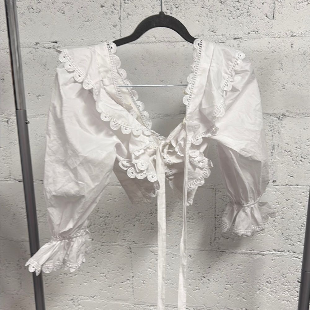 Olivaceous Ivory Lace Detail Crop Top - Long Sleeve - Never Worn- Tie Top LARGE